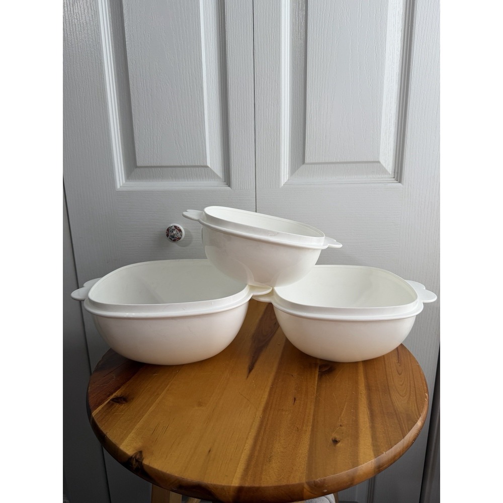 Tupperware White Butterfly Handle 3 Nesting Bowls 2510A-1 2512A-1 2511A-1 VTG